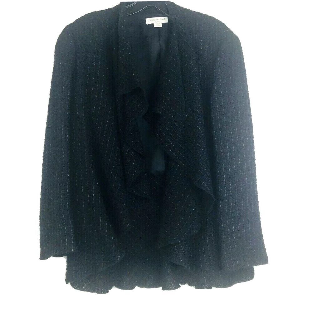 Coldwater Creek Women's Black Blazer Jacket Size 6/8 Ruffle Neckline EUC